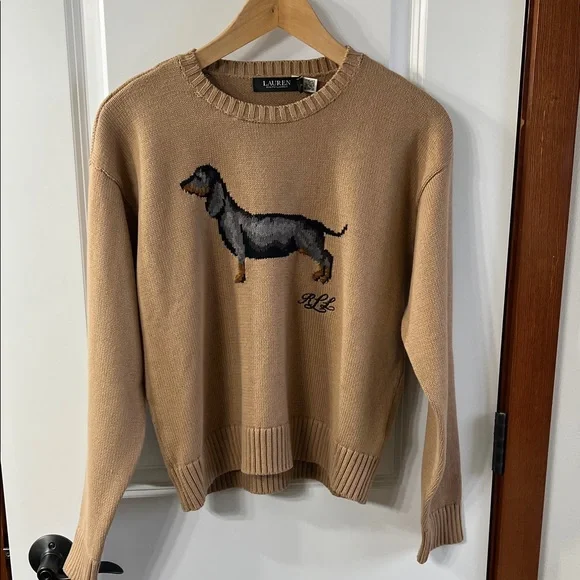 Lauren Tan Sweater with Dachshund Design - Picture 1 of 12